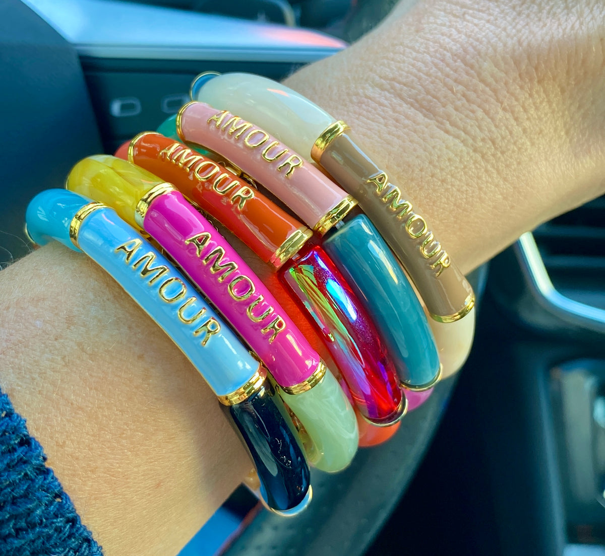 Bracelet élastique en résine multicolore Amour - ELLA (12 coloris au choix)