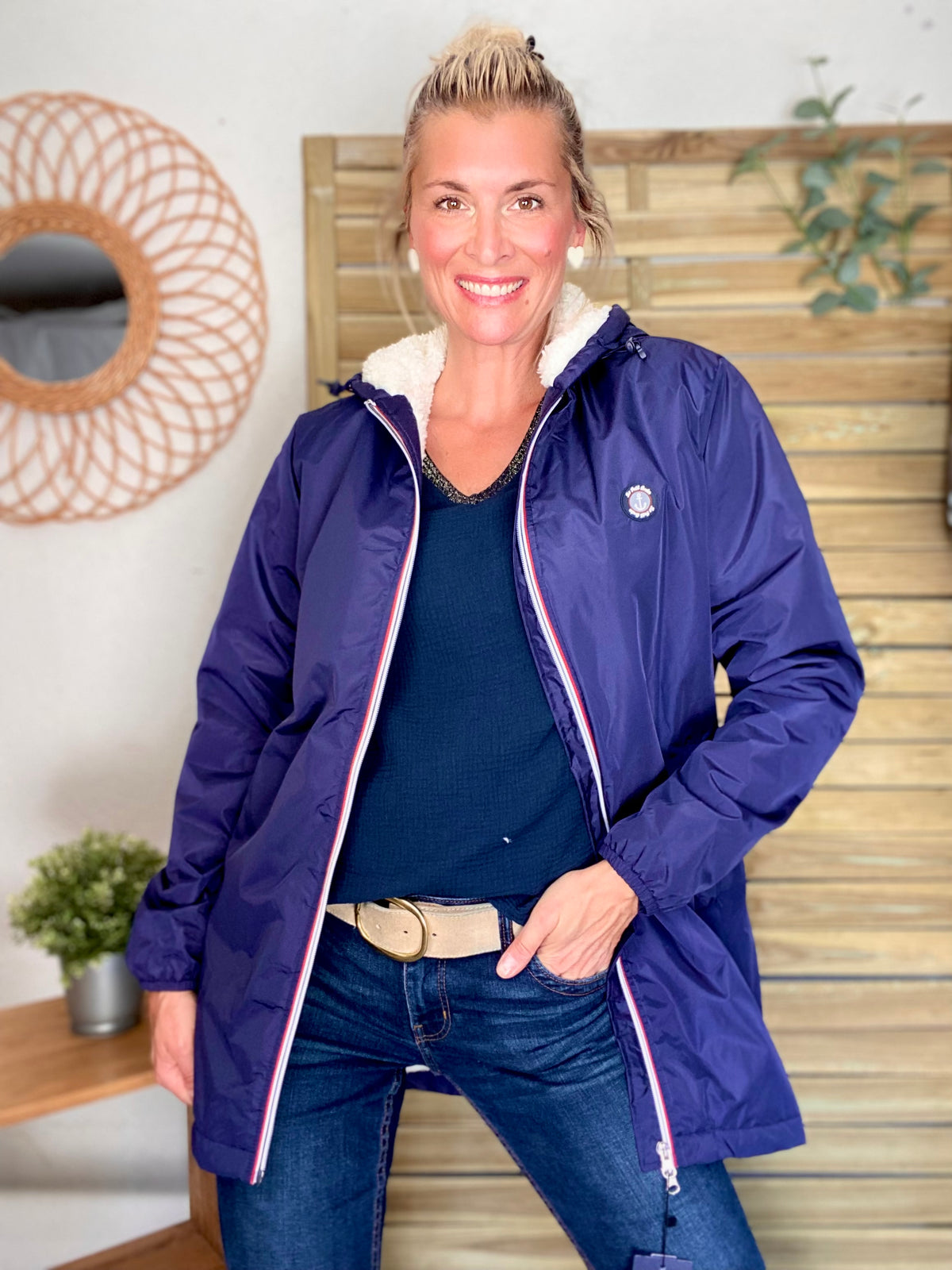 Parka Imperméable moumoute sherpa unisexe JEAN.NE - LE PETIT BRETON - Bleu Marine (Taille très grand) - FIN DE SÉRIE