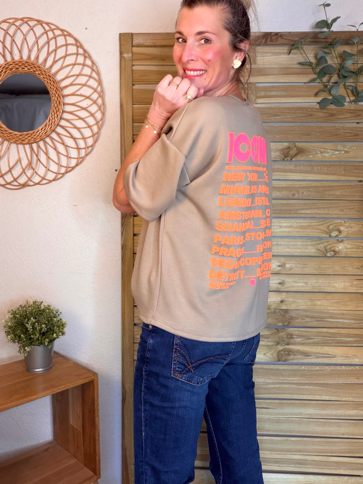 Tee shirt ICONIC matière sweat - THÉA Taupe