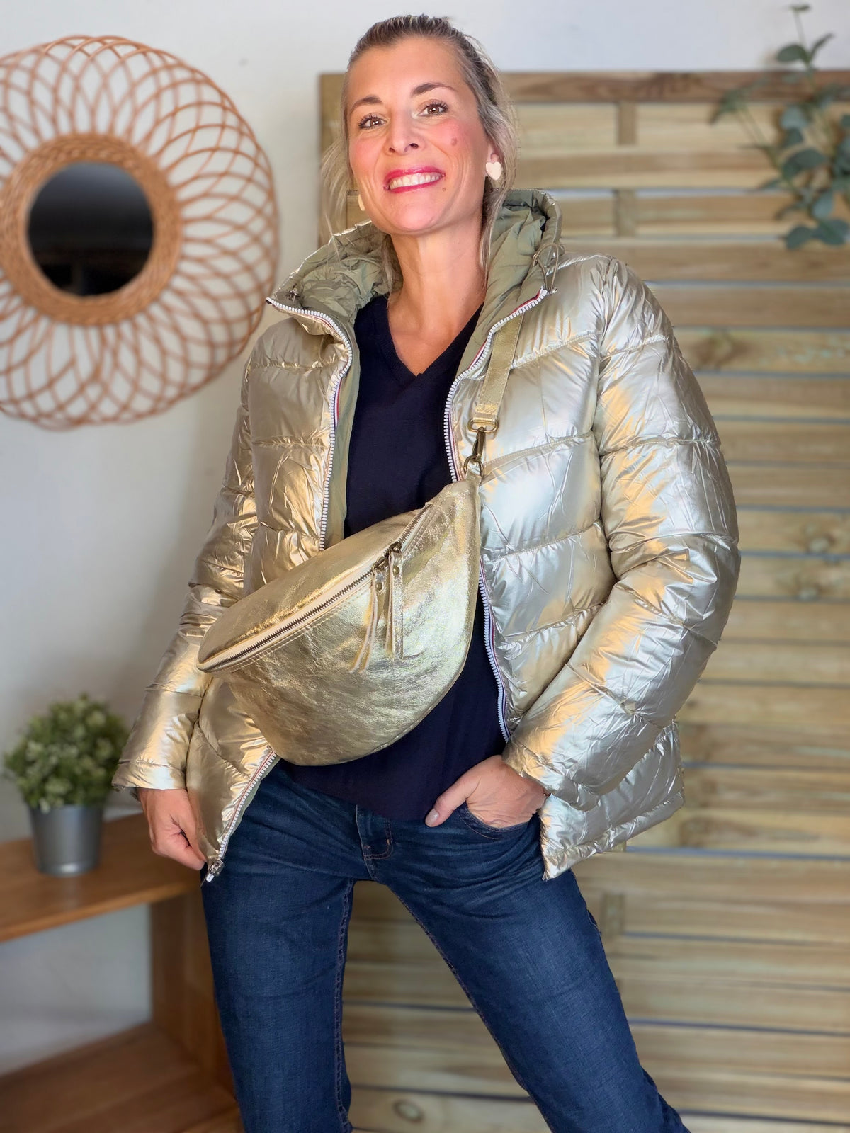 Doudoune imperméable réversible ANGÈLE COURT - Kaki clair - MELYA MELODY (DÉSTOCKAGE sur Taille S)