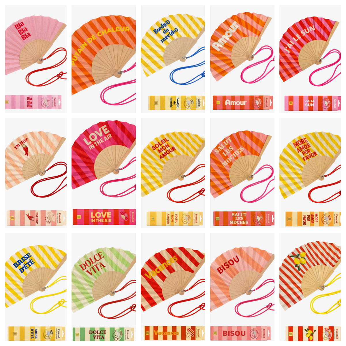 Éventail coloré à message avec bandoulière