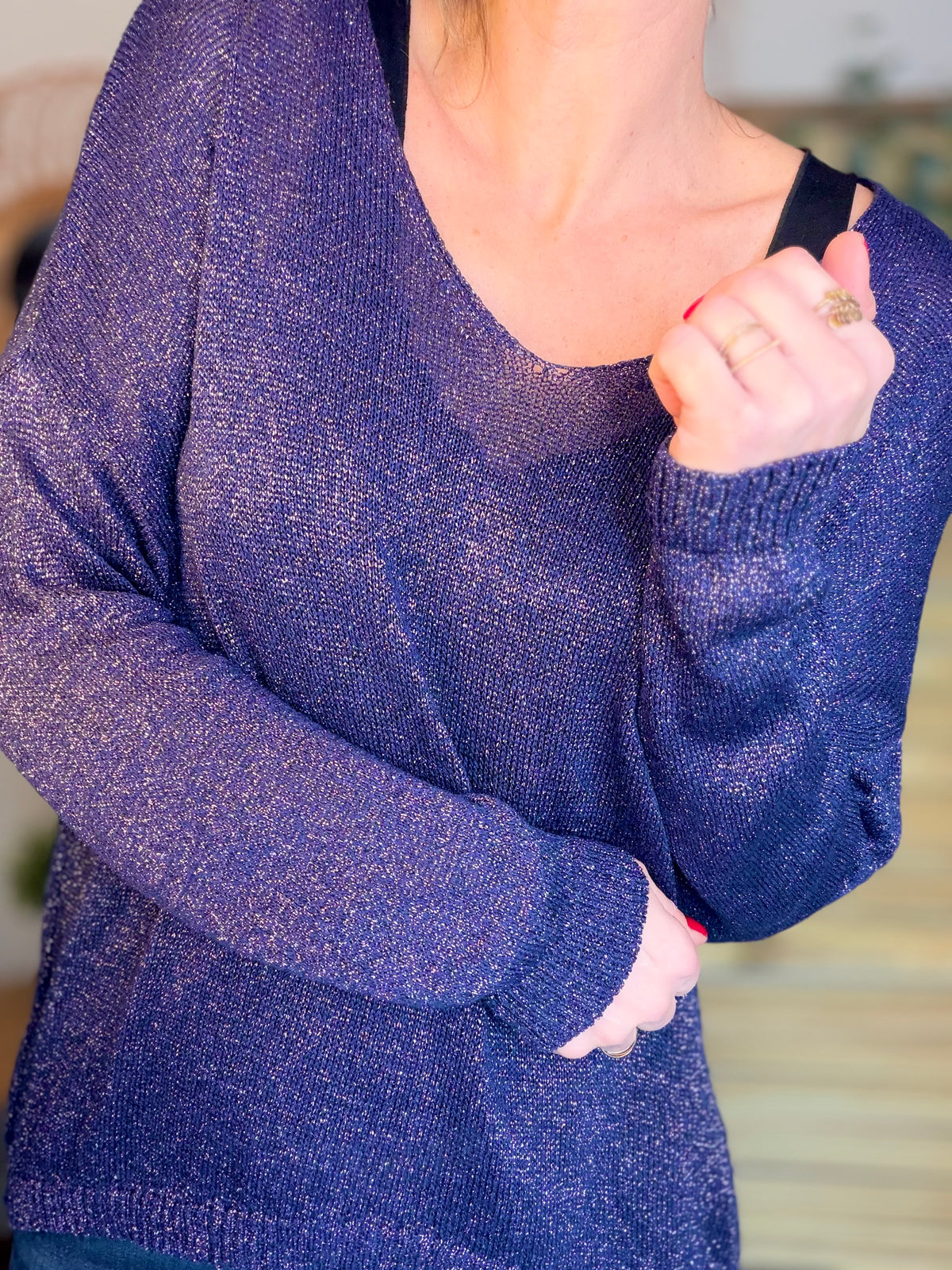 Pull maille lurex et étoile ⭐️ POLLY - Marine / Doré - FIN DE SÉRIE