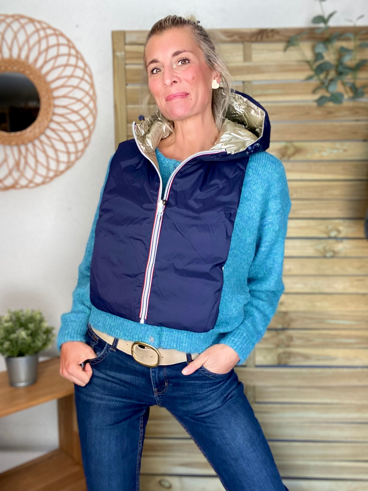 LAURA JO - Col capuche amovible réversible  DANY - Bleu Marine / Doré