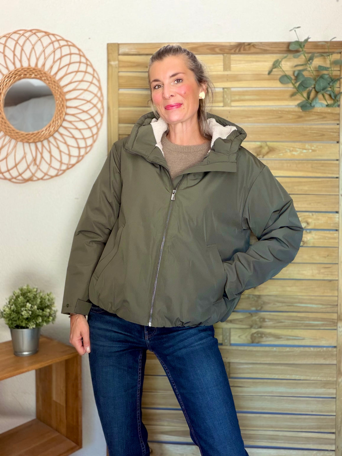 LAURA JO - Imperméable fourré sherpa EVA court - Kaki