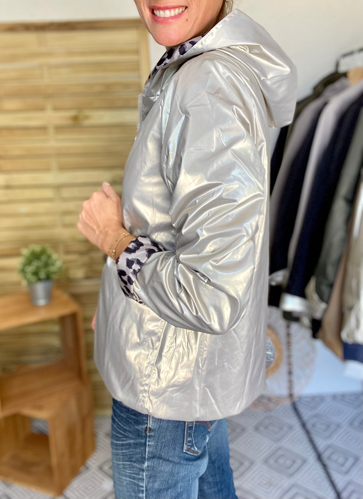 LAURA JO - Imperméable réversible rembourré LOUISON COURT - Doré / léo • DÉSTOCKAGE sur Taille XL