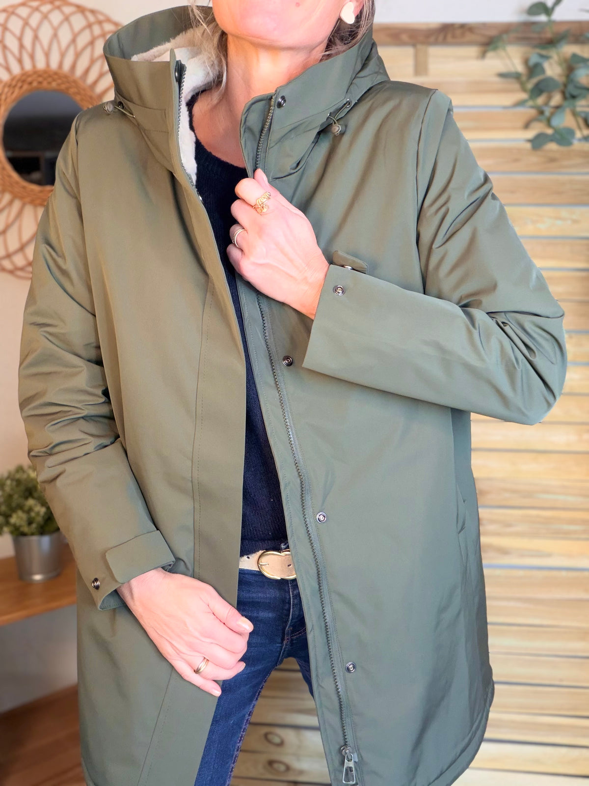 LAURA JO - Parka fourrée imperméable AMBRE LONG - Kaki / Beige