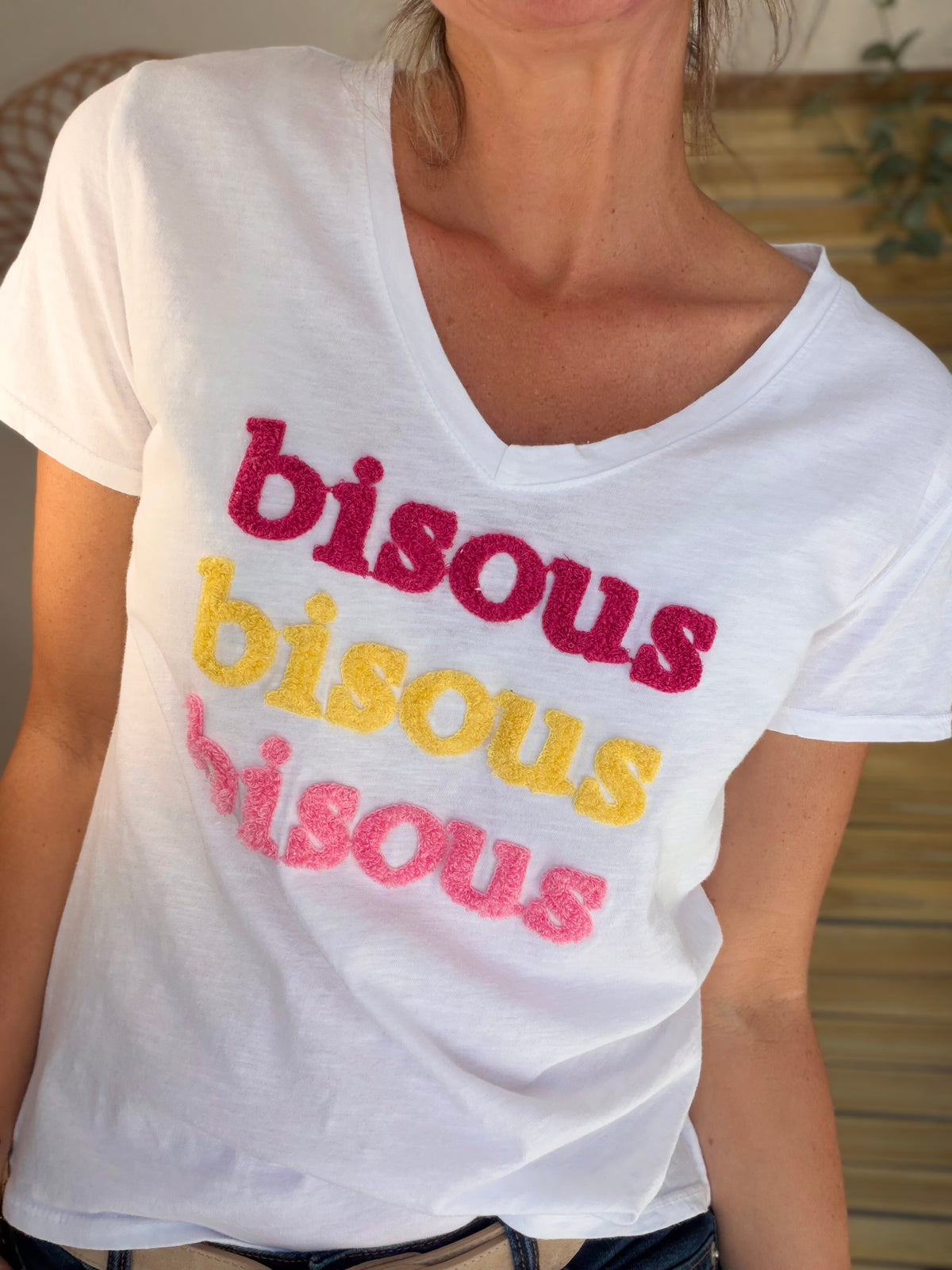 Tee shirt col V bisous ISAURE - FIN DE SÉRIE