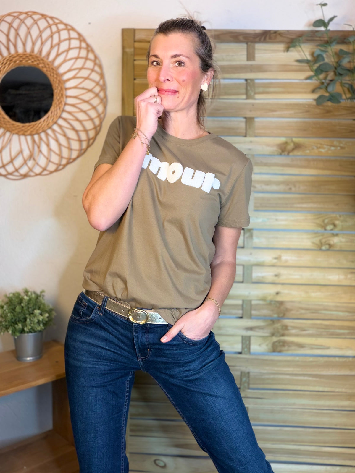 Tee shirt amour MAÏA Kaki/Blanc - FIN DE SÉRIE