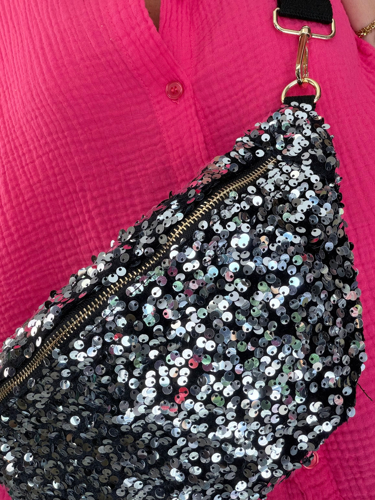 Sac banane L velours à sequins Ciao Boum- TAYLOR - Noir / Argent - DÉSTOCKAGE