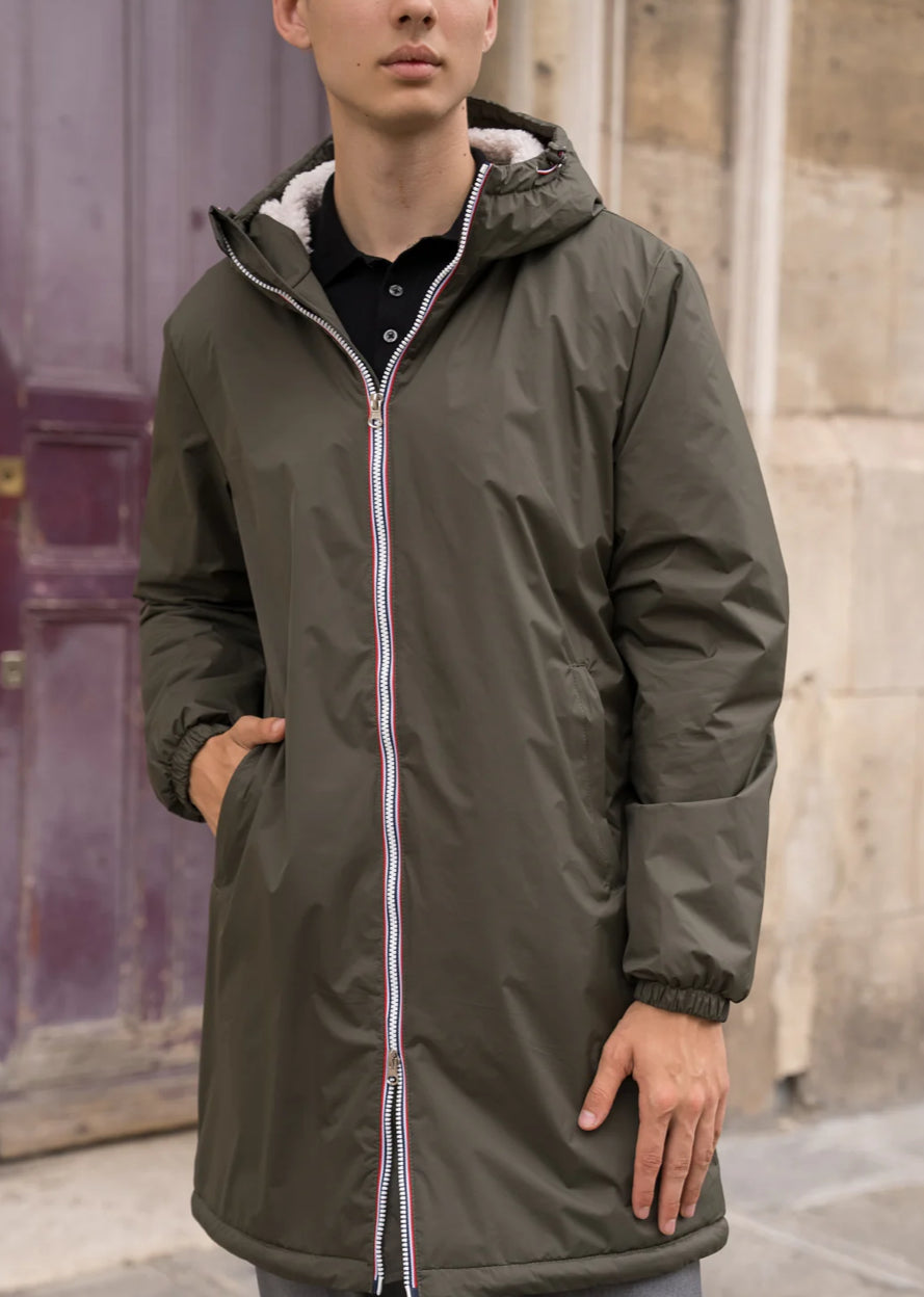 LAURA JO - Parka Imperméable Homme LOUIS* LONG Kaki / sherpa écru • DÉSTOCKAGE sur Taille S