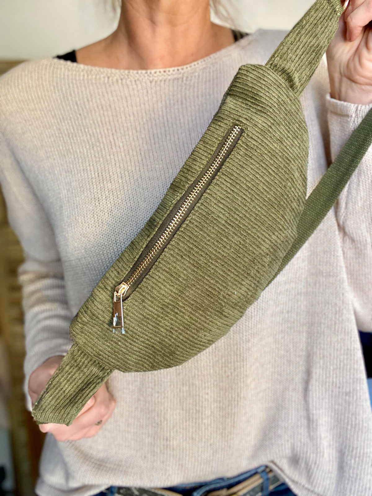 Sac banane M…ini - velours cotelé Ciao Boum - IVY - Kaki