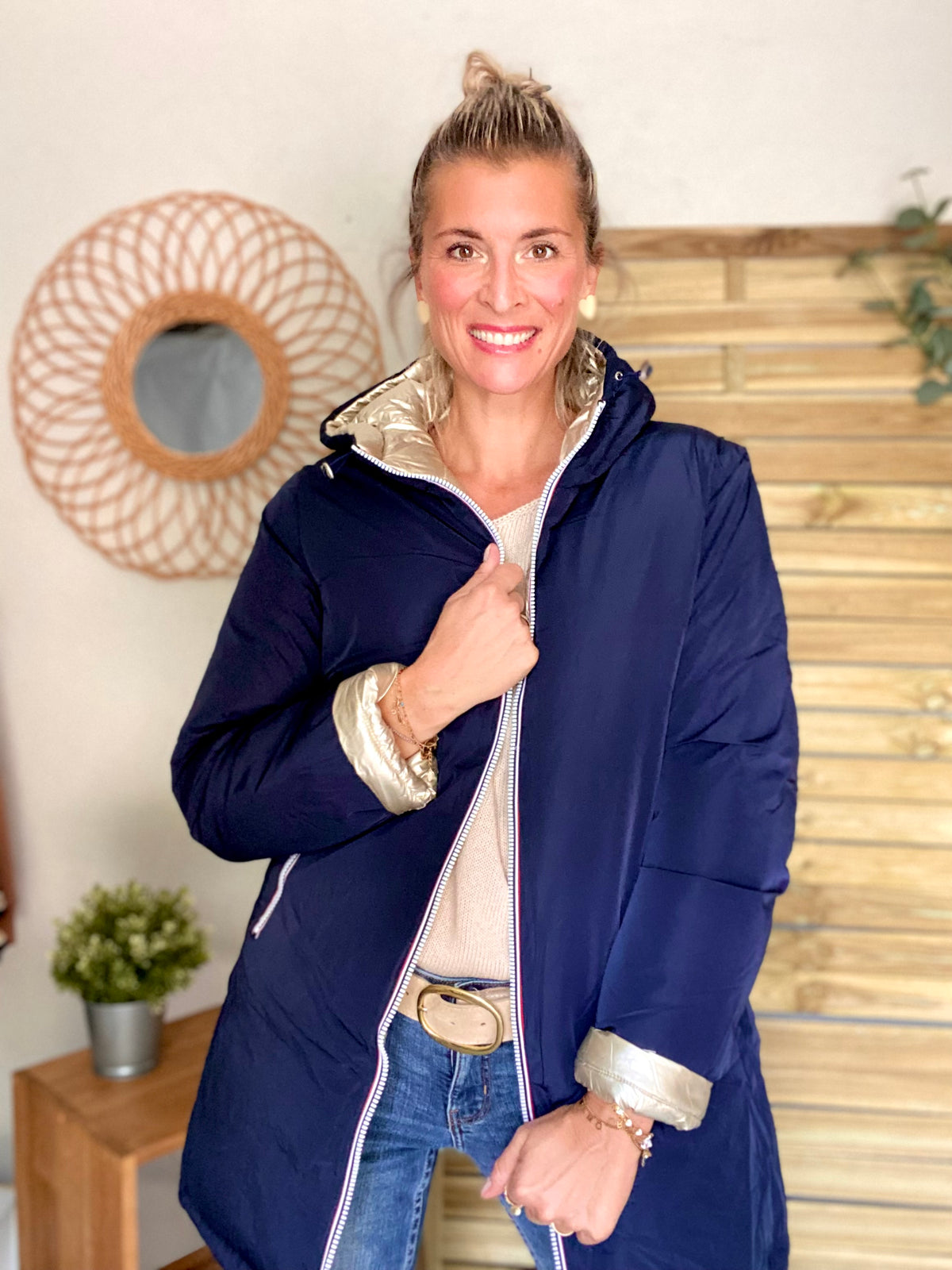 Doudoune imperméable réversible ANGÈLE LONG - Bleu marine - MELYA MELODY