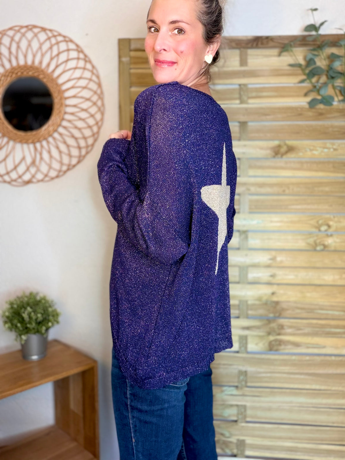 Pull maille lurex et étoile ⭐️ POLLY - Marine / Doré - FIN DE SÉRIE