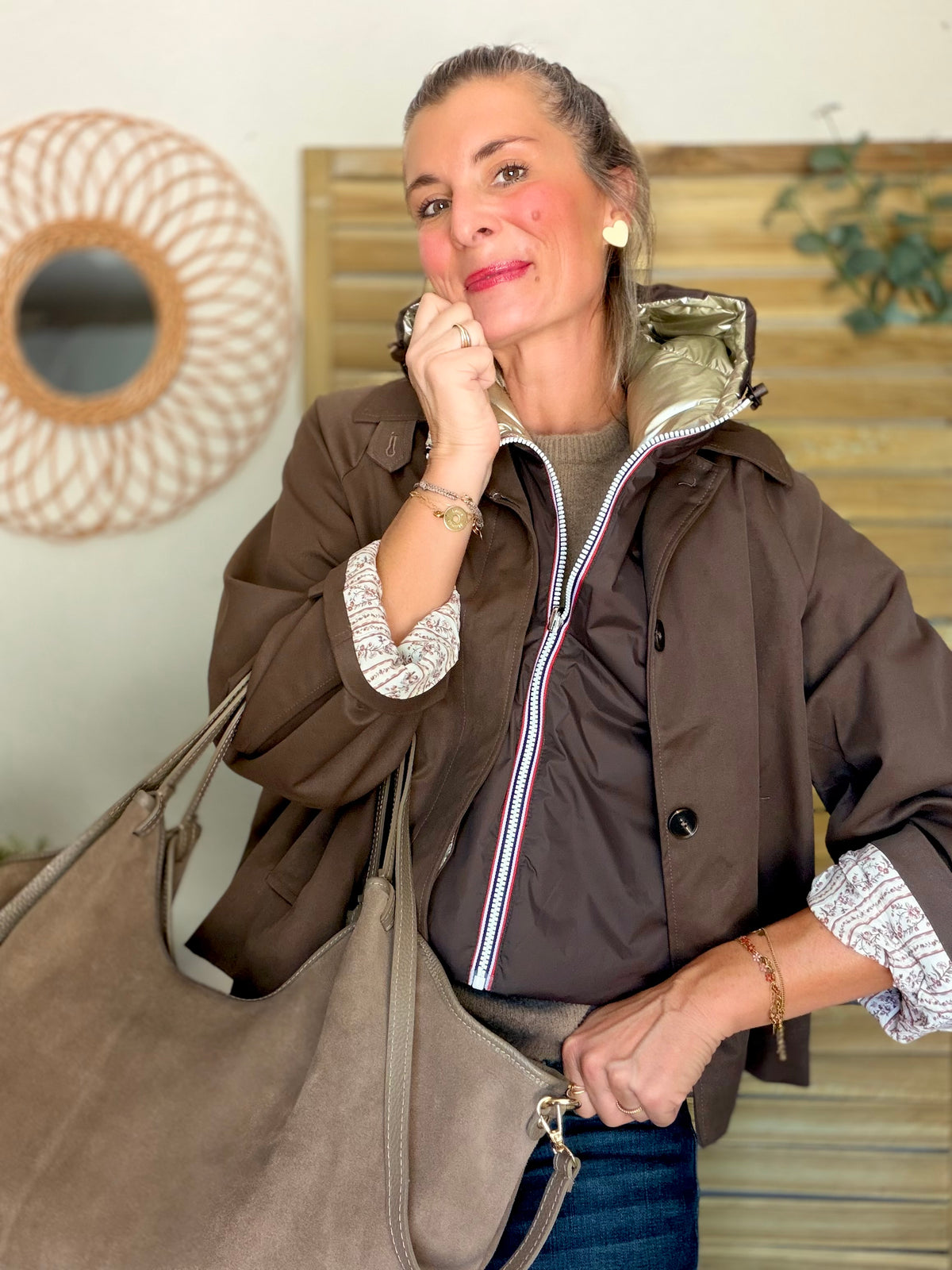 Sac cabas XXL en cuir daim souple • AUSTIN Taupe