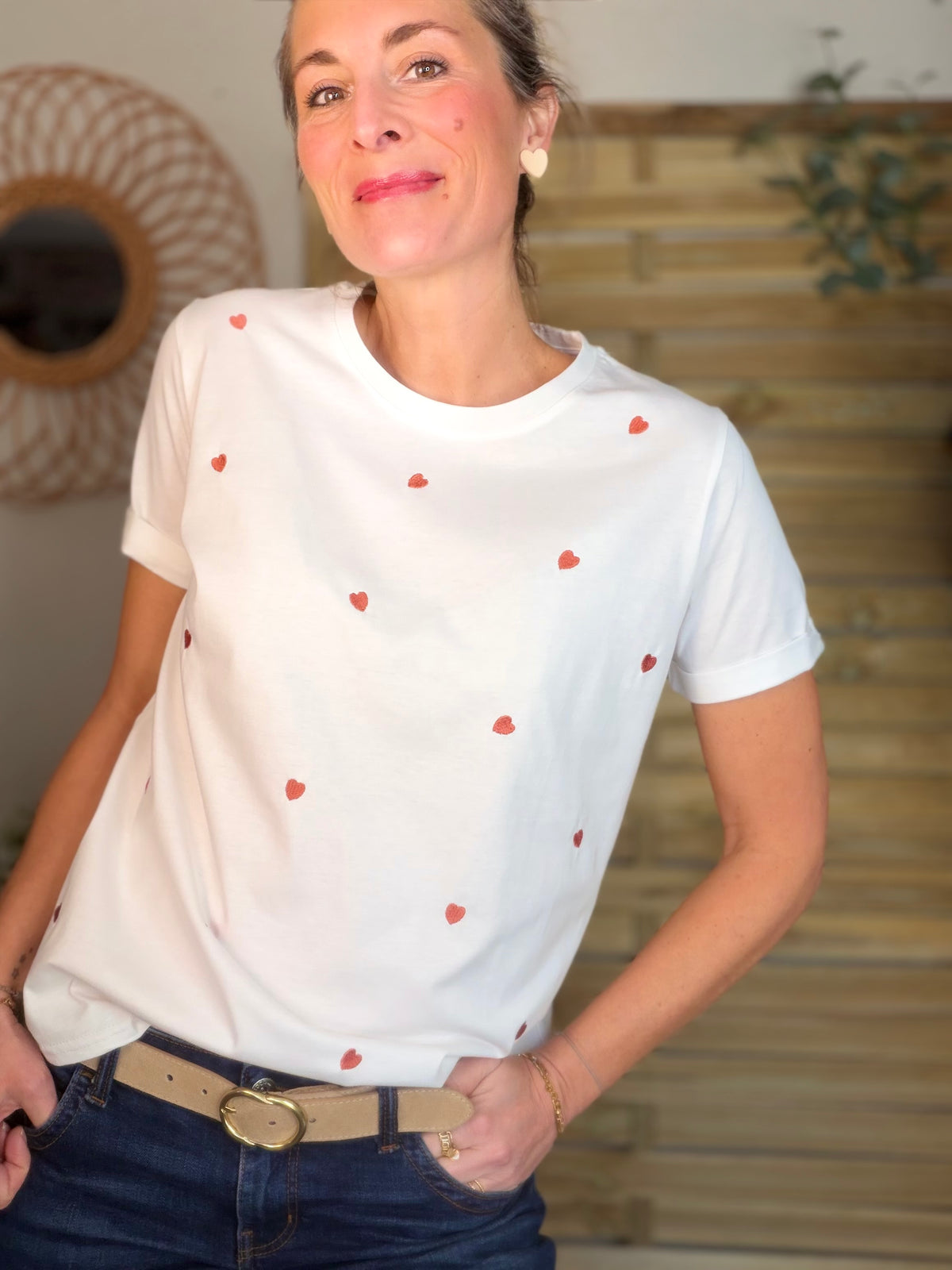 Tee shirt cœurs brodés cuivre rosé 🩷 TESSA - FIN DE SÉRIE