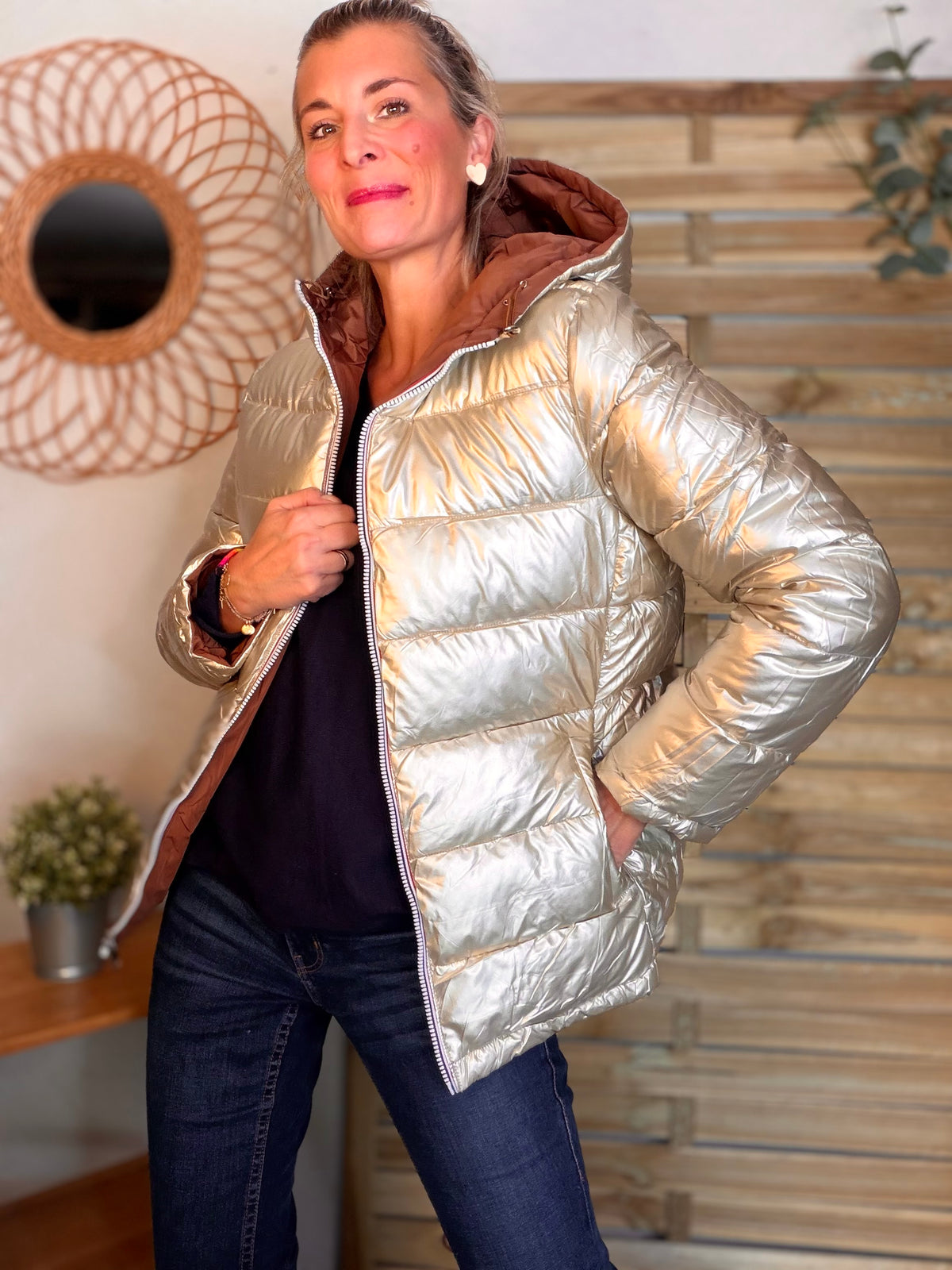 Doudoune imperméable réversible ANGÈLE COURT - Rouille choco - MELYA MELODY