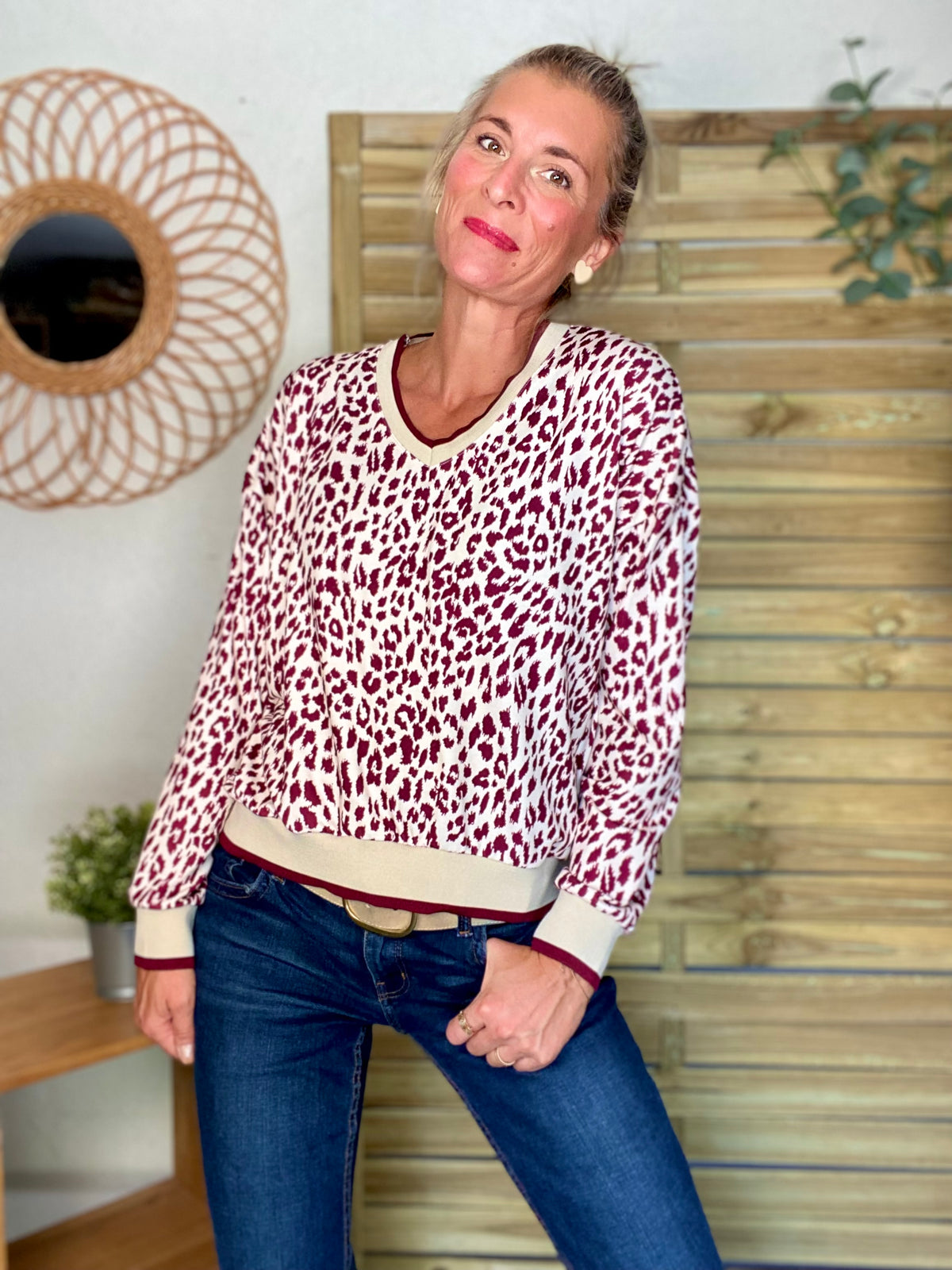 Sweat imprimé Léo 🐆 AMANDINE - Bordeaux