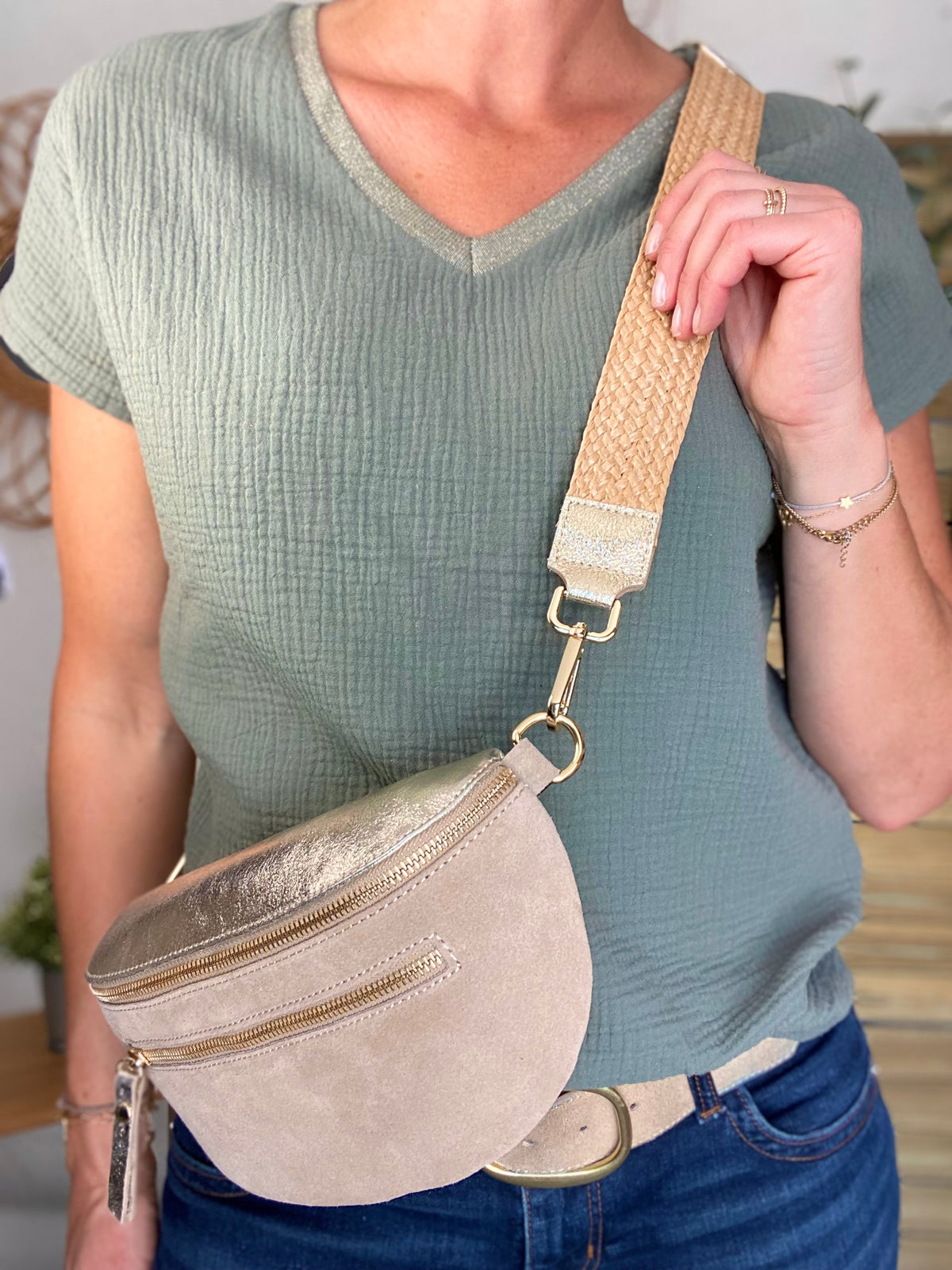 Sangle / Bandoulière pour sacs/ bananes - JENNY (effet paille)