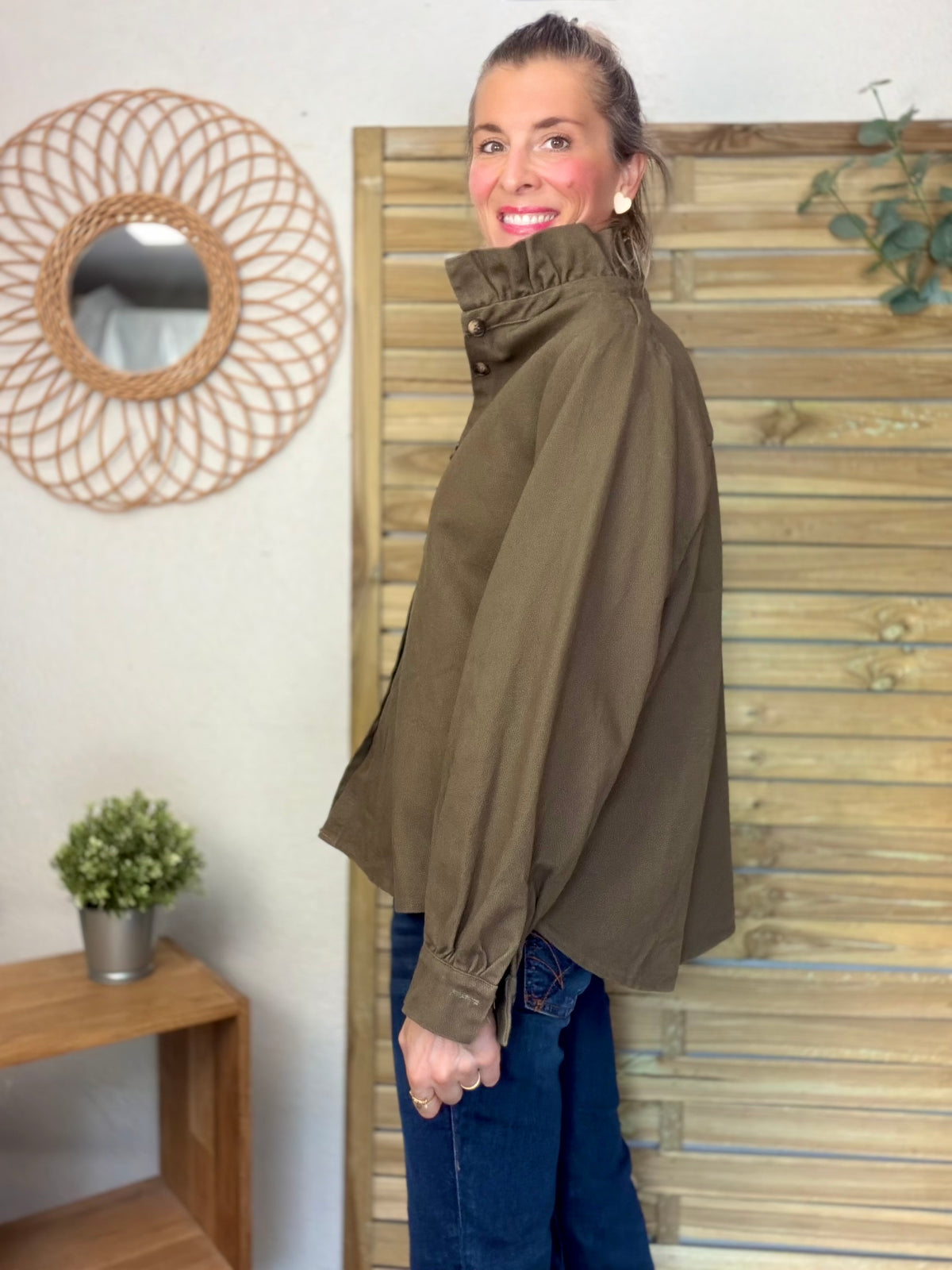 ⚡️ ARRIVAGE • Veste / Chemise en coton, col victorien volanté LISA Kaki