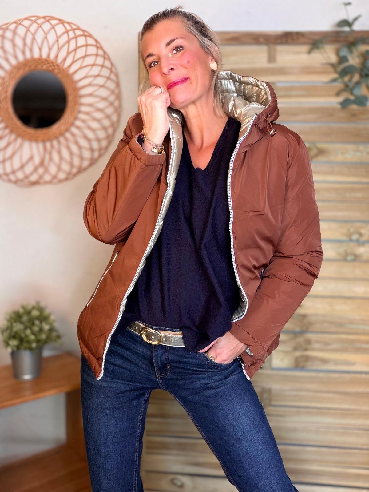Doudoune imperméable réversible ANGÈLE COURT - Rouille choco - MELYA MELODY
