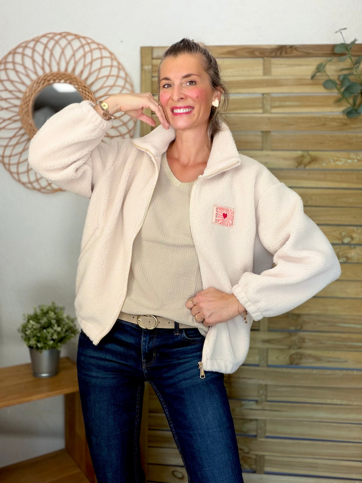 ⚡️ARRIVAGE • Veste teddy Sherpa zippée « Soleil » DORO Écru