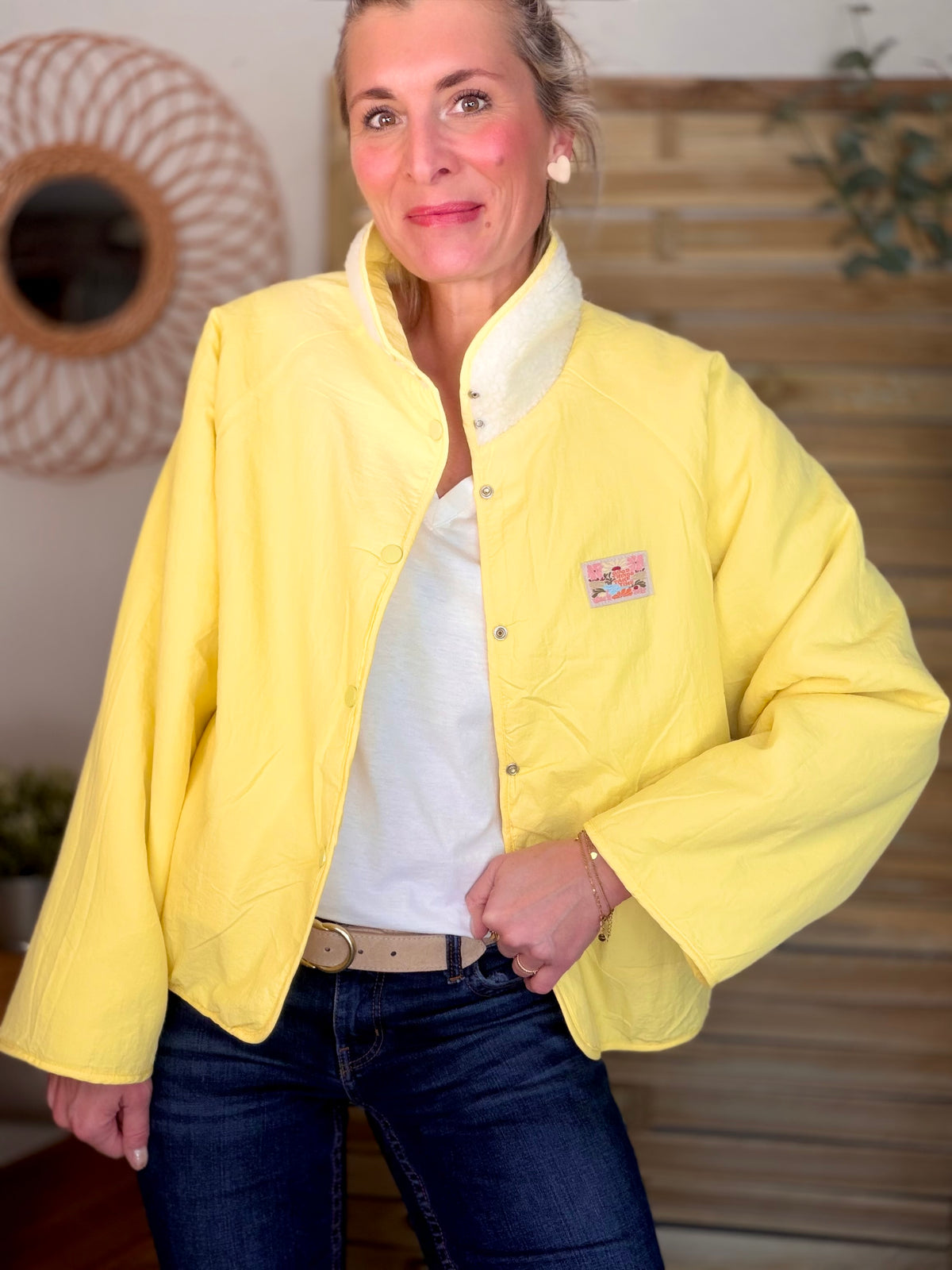 Veste matelassée réversible Sherpa AMÉLIE Jaune - FIN DE SÉRIE