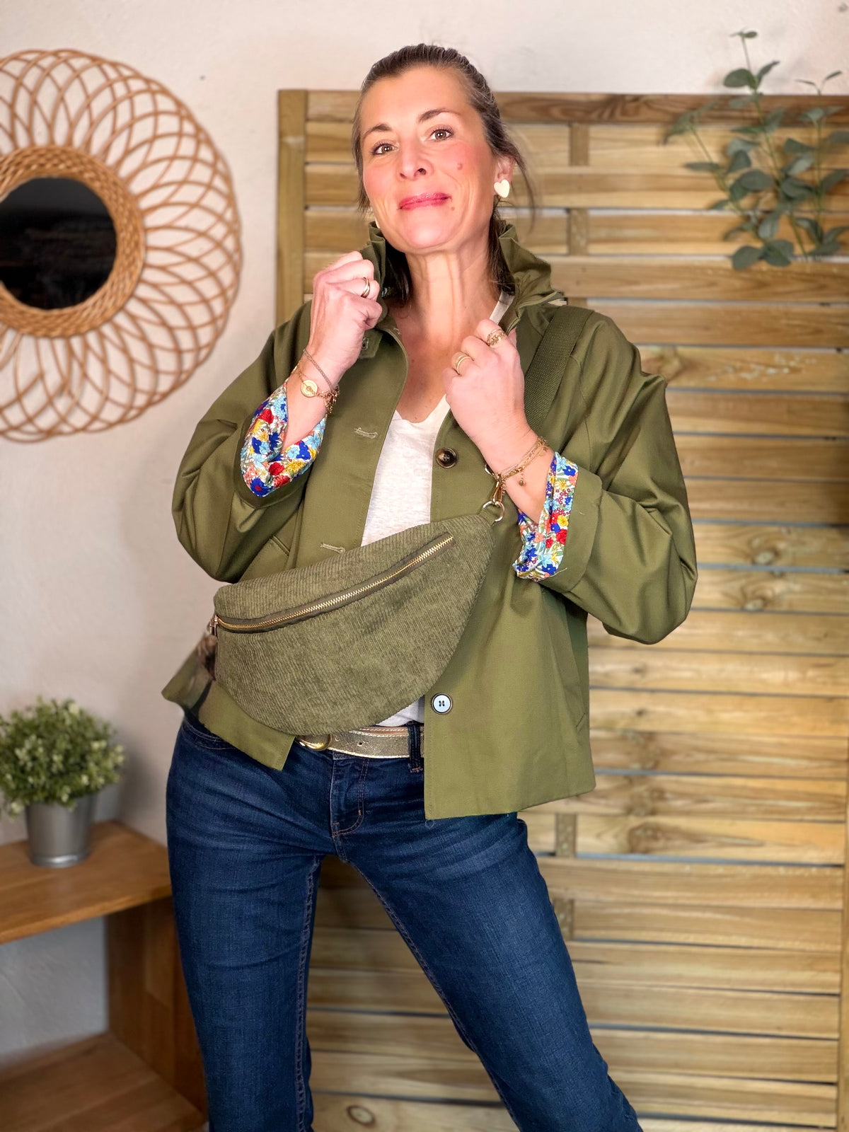 Veste Trench col victorien avec Liberty - VICTORIA Kaki - FIN DE SÉRIE