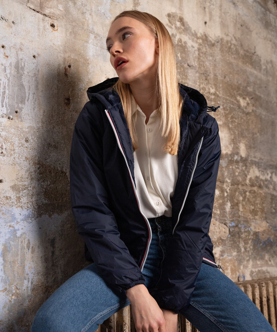 LAURA JO - Parka Imperméable LOUISE COURT fourré - Bleu marine • DÉSTOCKAGE sur Taille L