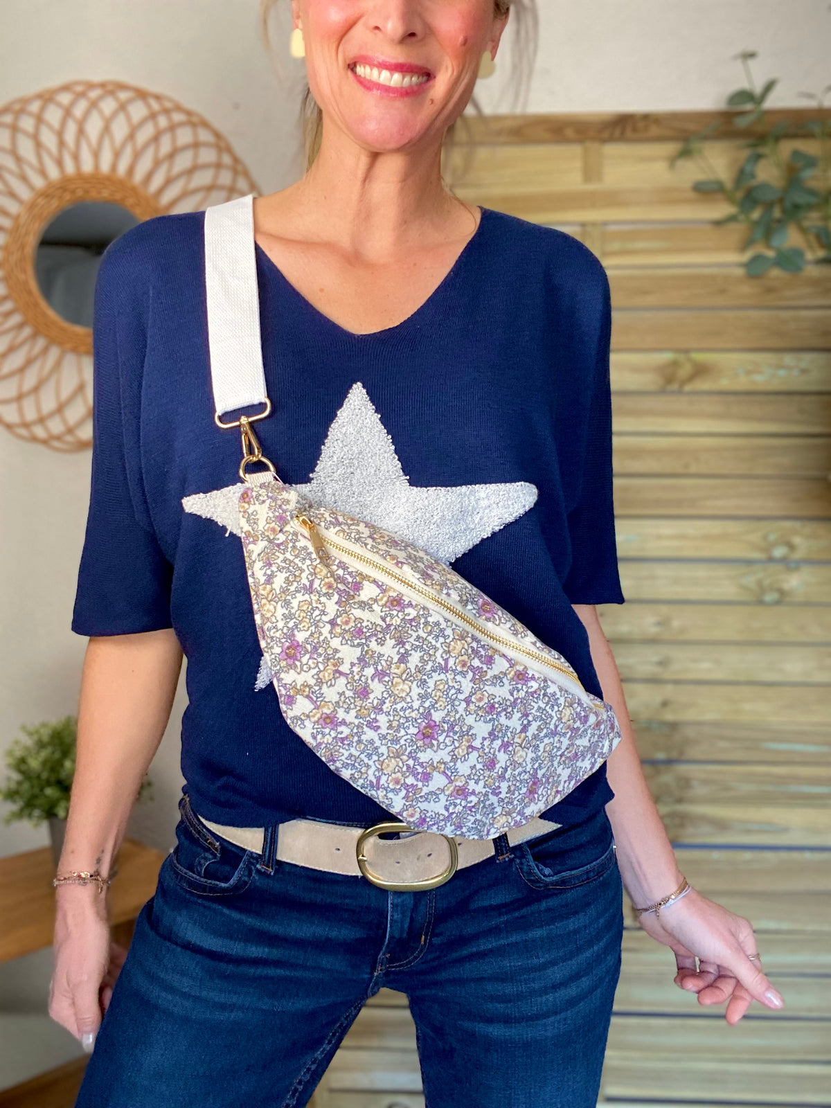 Sac banane XL Ciao Boum - IVY - Fleuri blanc et mauve
