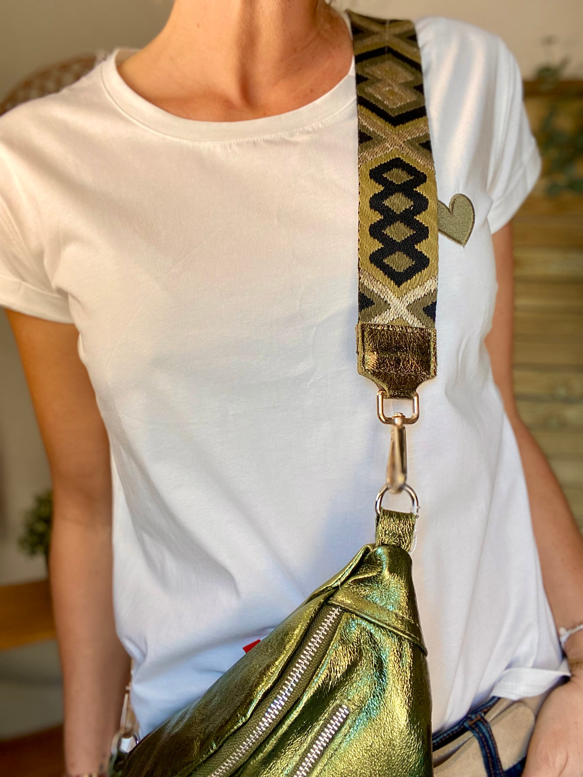 Sangle / Bandoulière en cuir irisé pour sacs / bananes - RACHEL (Losanges horizontaux)