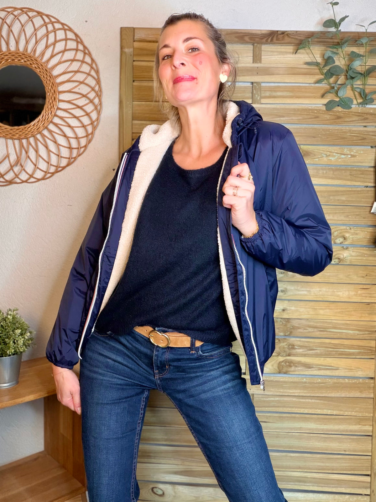 LAURA JO - Parka Imperméable LOUISE COURT sherpa - Bleu marine • DÉSTOCKAGE Taille L