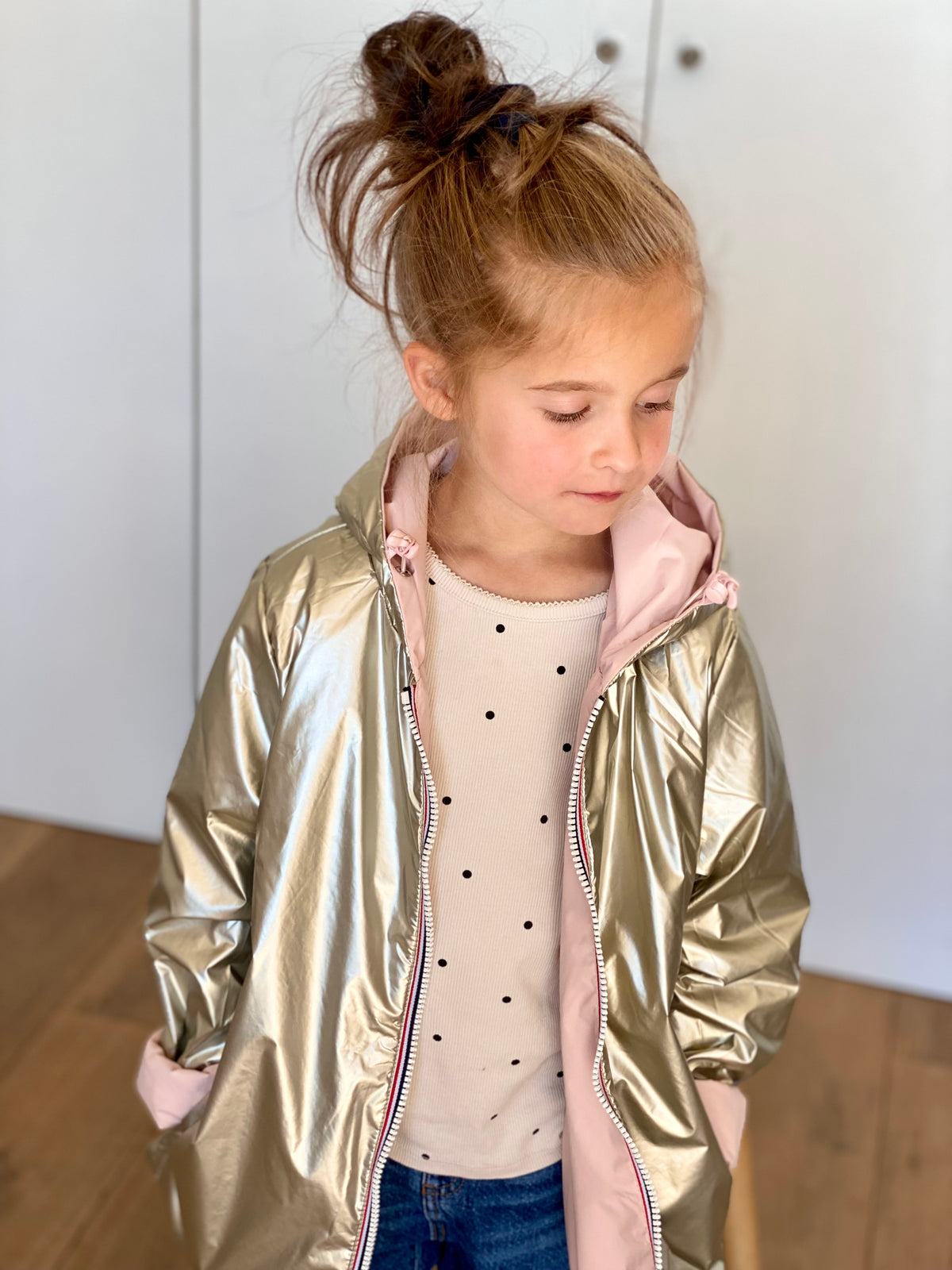 Imperméable réversible rembourré LOUISON KIDS enfant (mixte) - Rose clair / Doré