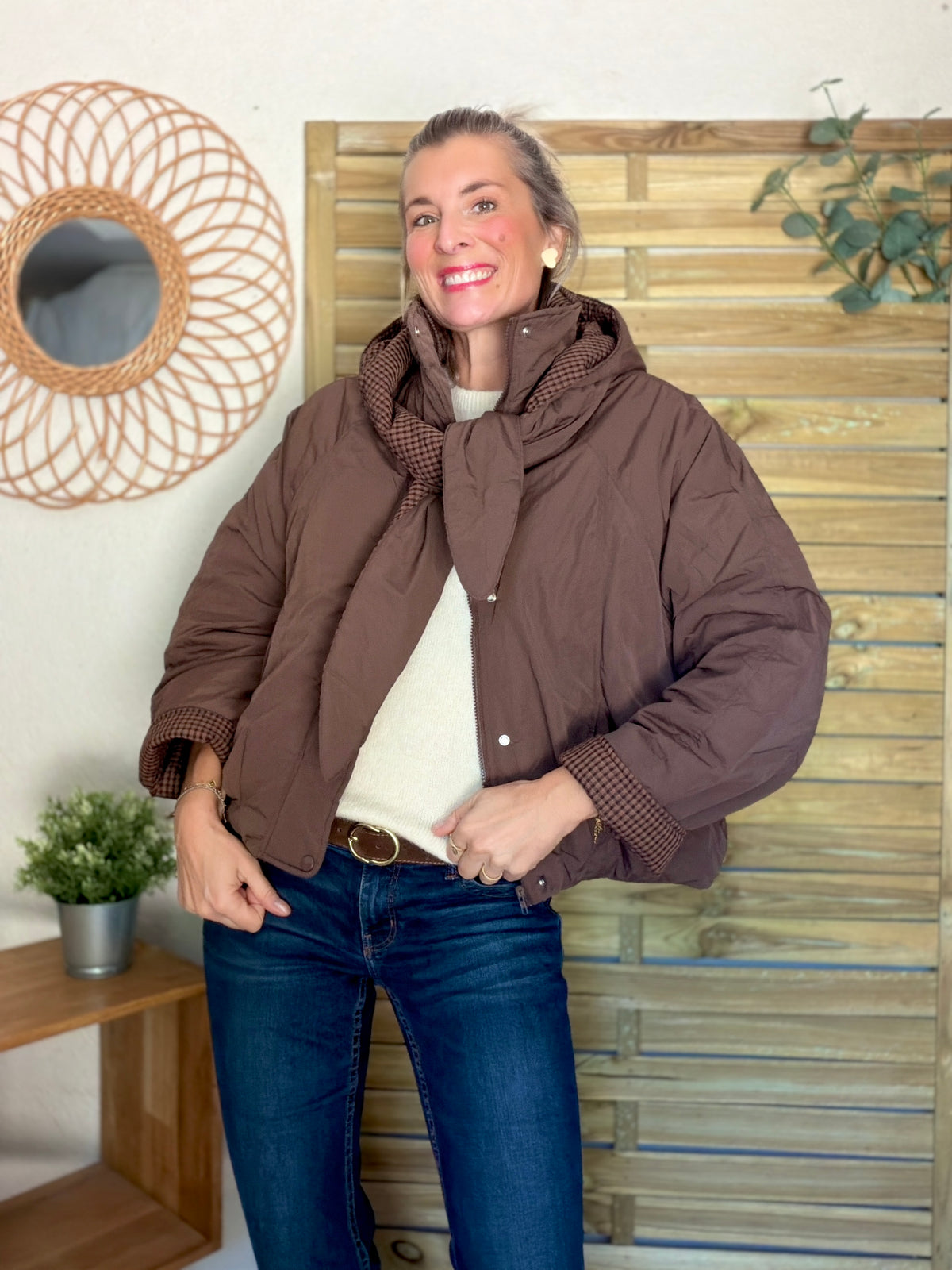 Veste matelassée capuche amovible réversible ODILE Chocolat