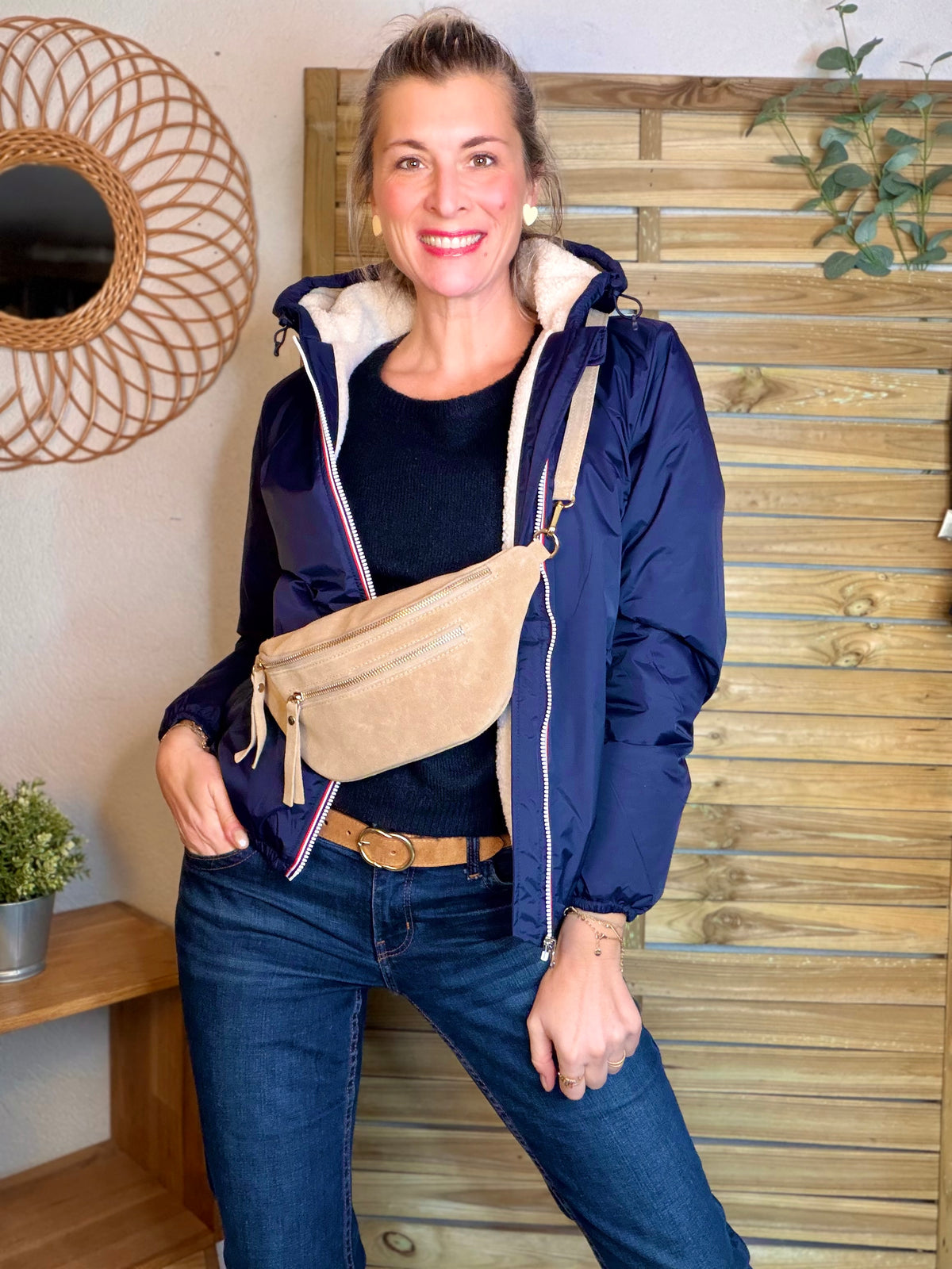 LAURA JO - Parka Imperméable LOUISE COURT sherpa - Bleu marine • DÉSTOCKAGE Taille L