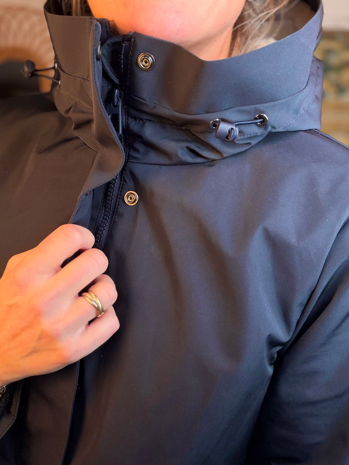 LAURA JO - Parka fourrée imperméable AMBRE LONG - Bleu marine / Beige