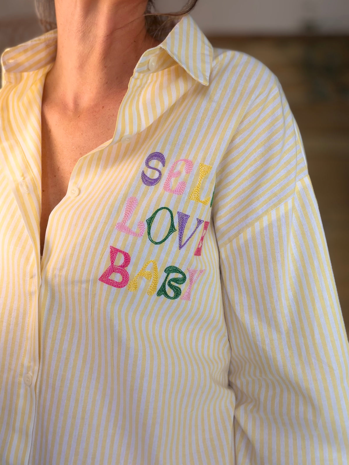 Chemise jaune rayée brodée SELF LOVE BABY - VITA - FIN DE SÉRIE