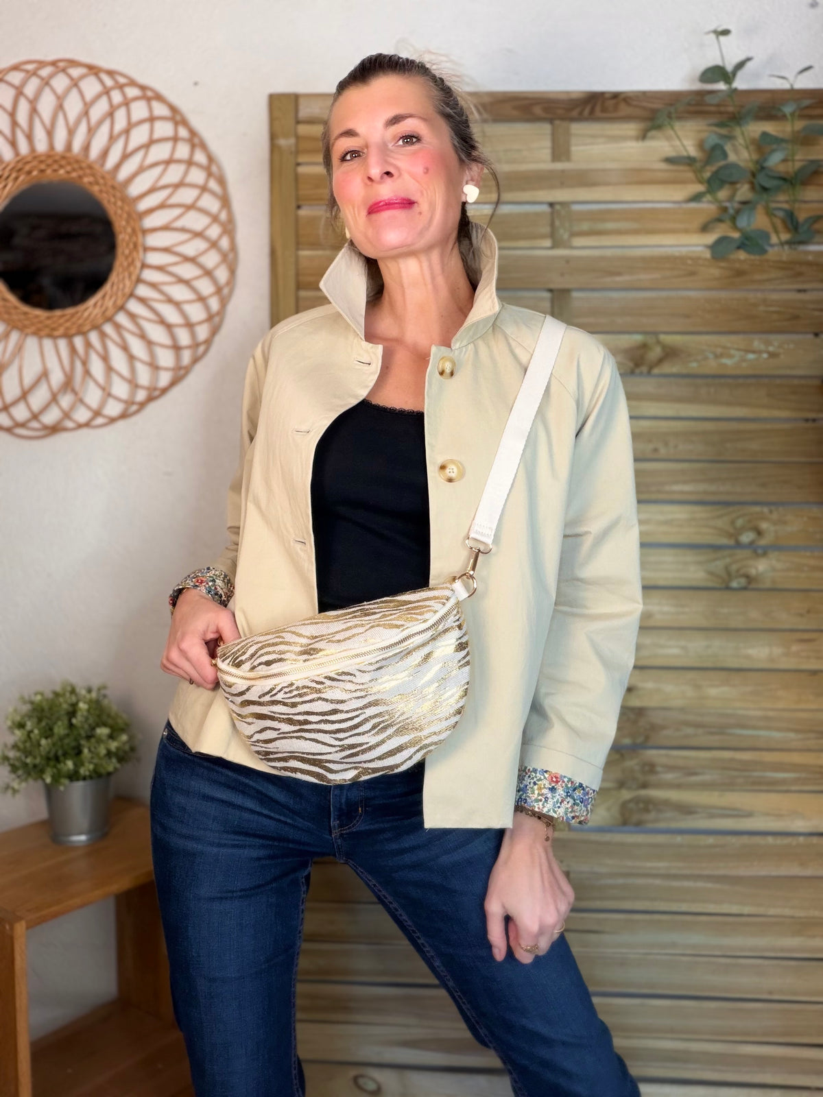 Sac banane L en toile Zébré doré - SHARON