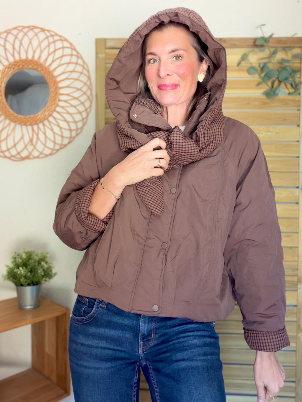 Veste matelassée capuche amovible réversible ODILE Chocolat