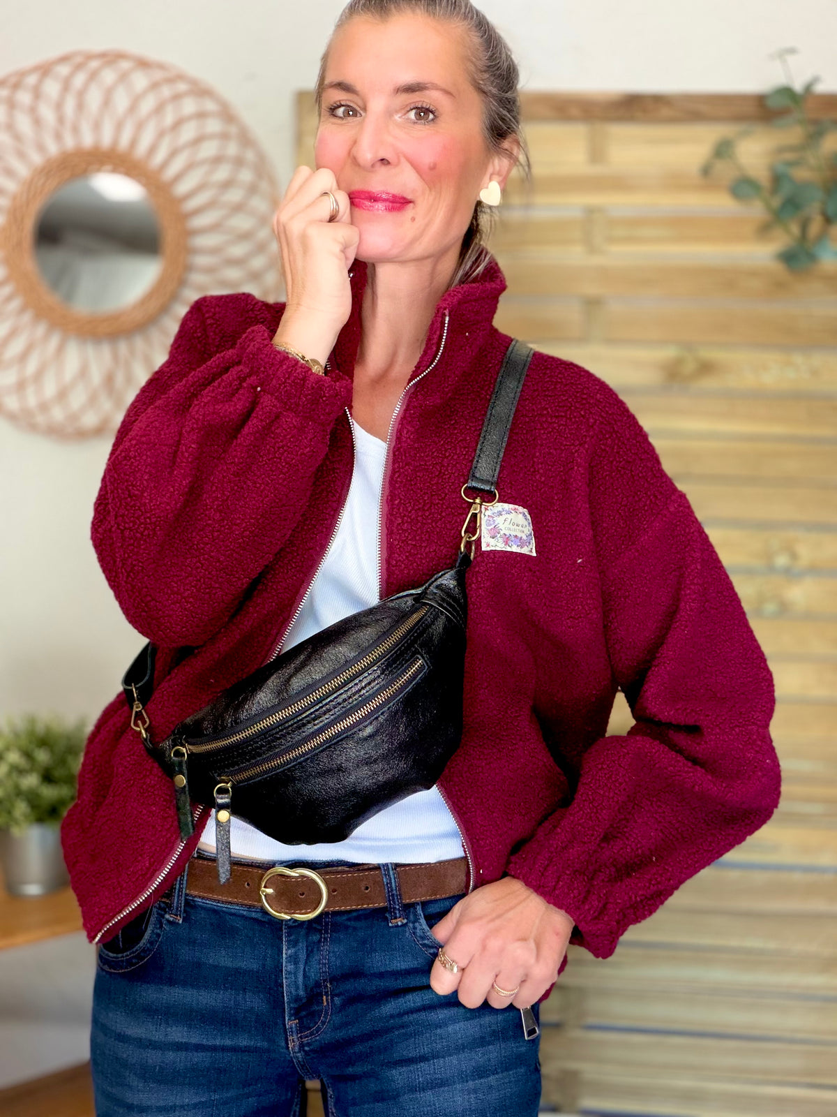 ⚡️ ARRIVAGE • Veste teddy Sherpa zippée LÉONIE Bordeaux
