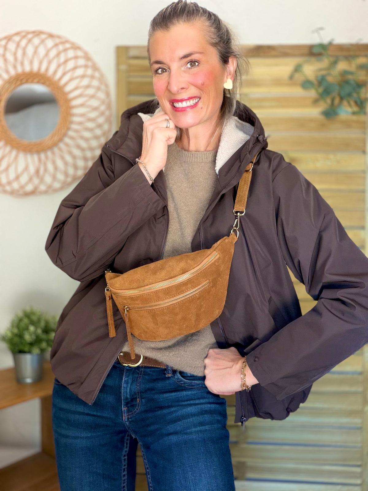 LAURA JO - Imperméable fourré sherpa EVA court - Chocolat
