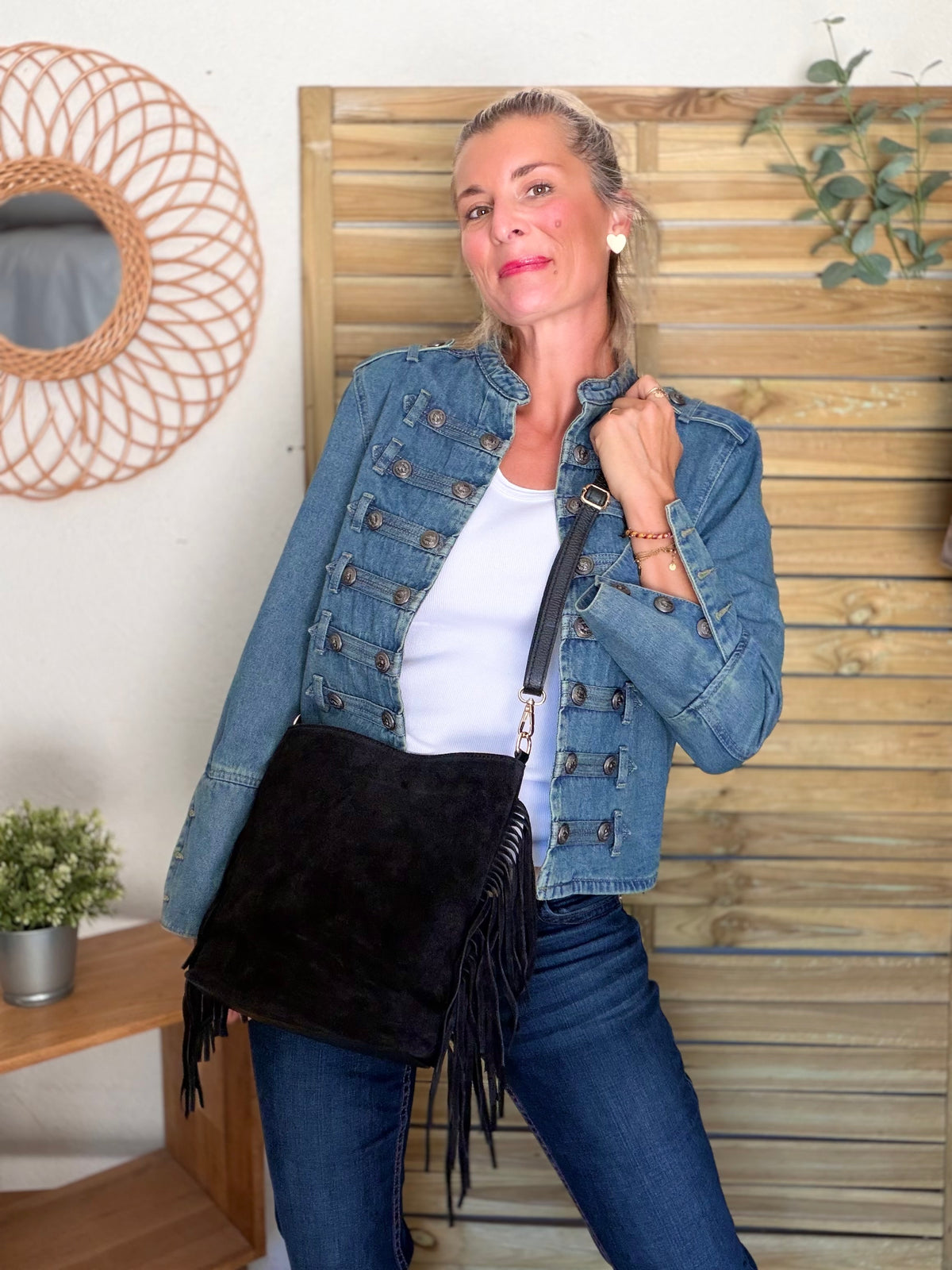 Veste officier courte en jean NAPOLÉON - Bleu Jean • DÉSTOCKAGE