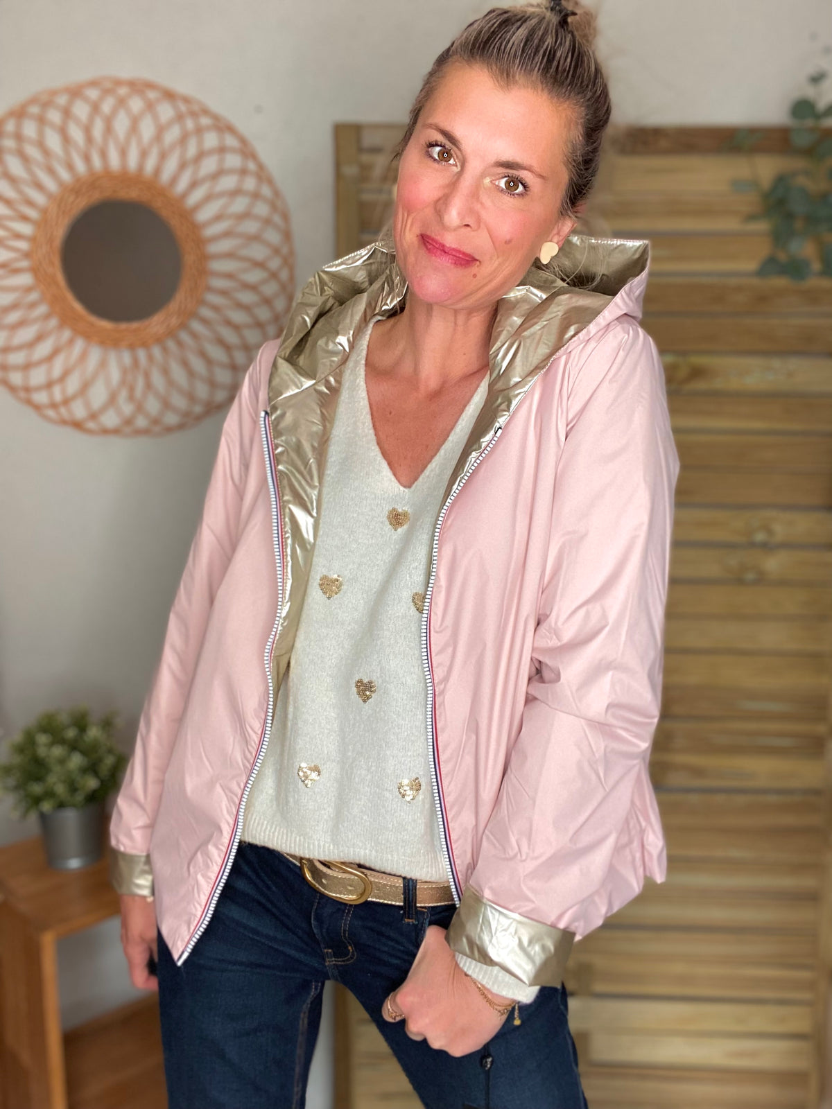 LAURA JO - Imperméable réversible rembourré LOUISON COURT - Rose/Doré