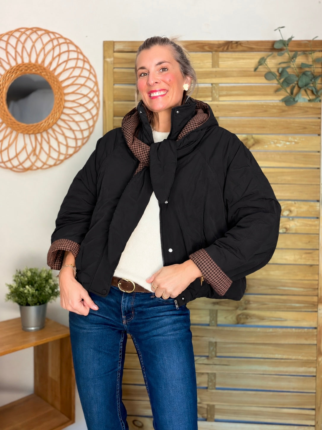 Veste matelassée capuche amovible réversible ODILE Noir