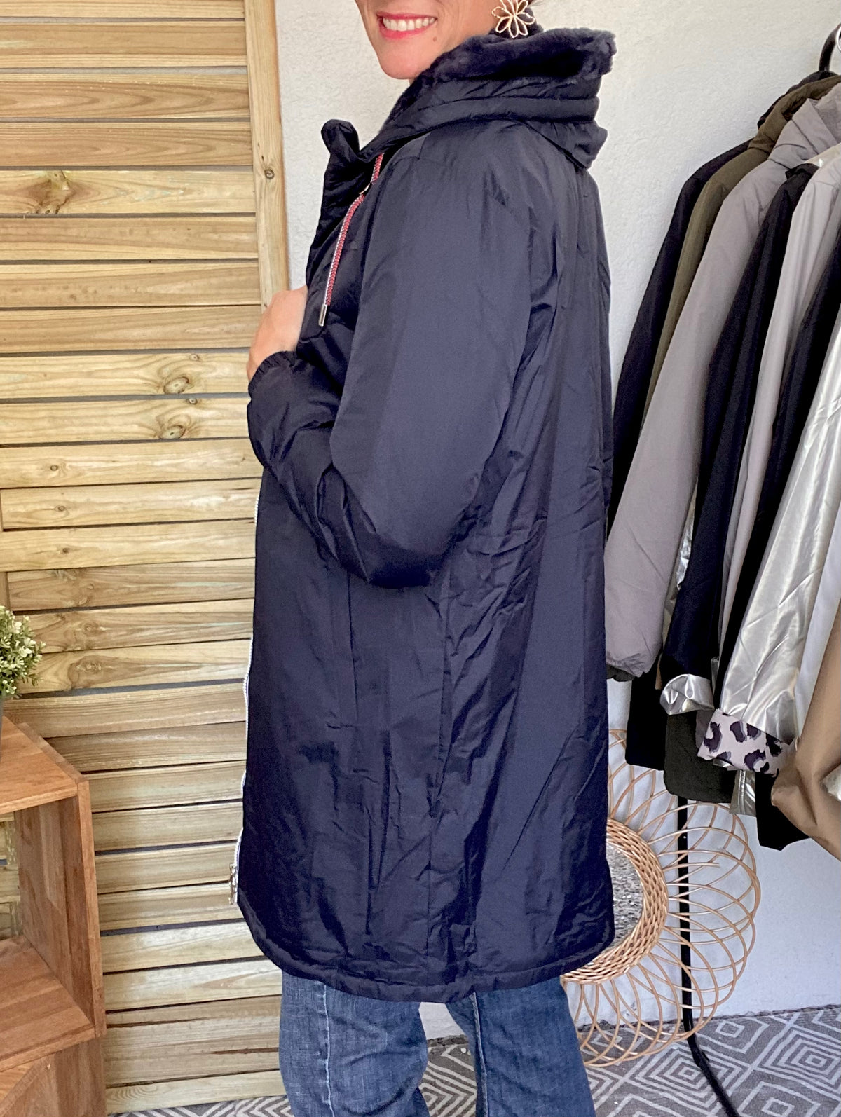 LAURA JO - Parka Imperméable THELMA LONG fourrée - Bleu marine • DÉSTOCKAGE sur Taille XL