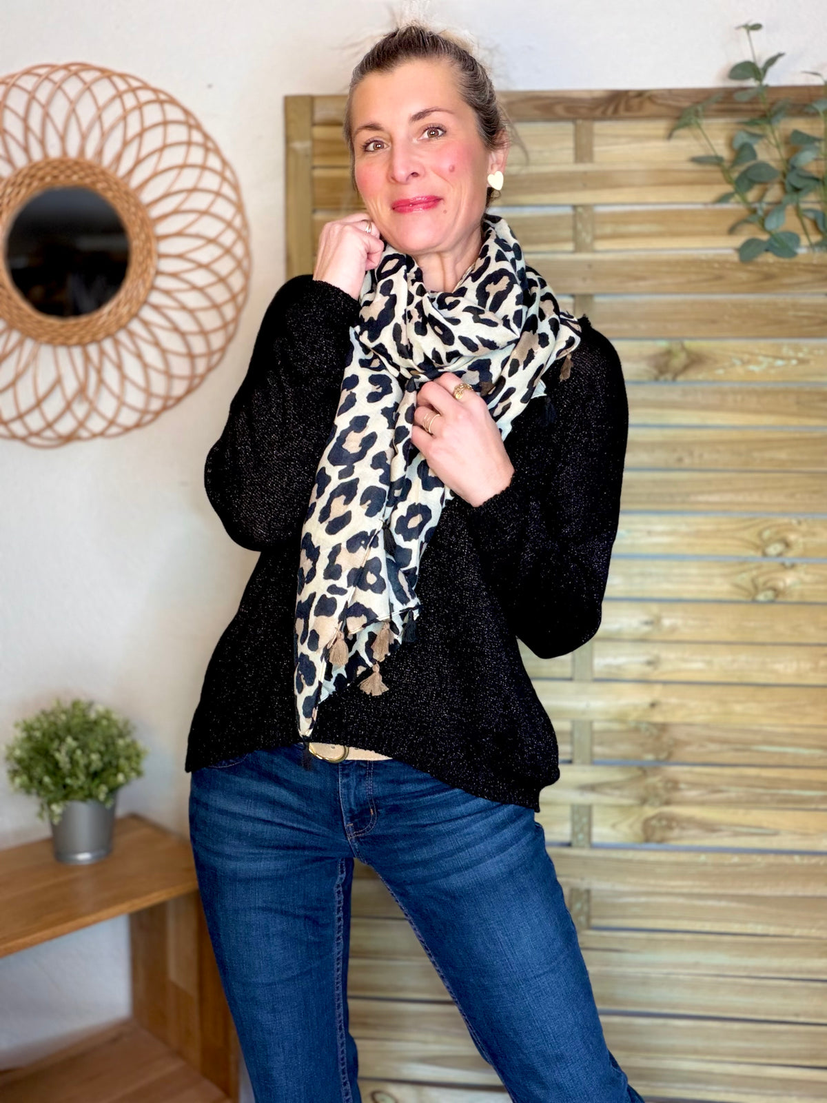 Foulards Léo CLEM - Beige / noir 🐆