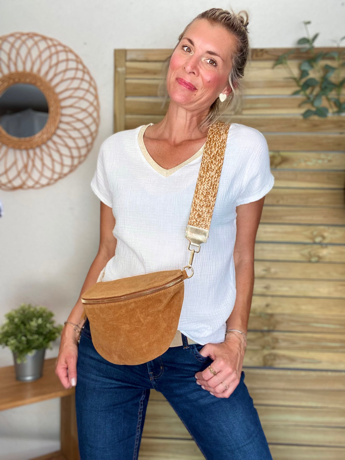 Sangle / Bandoulière pour sacs/ bananes - JENNA (effet paille)