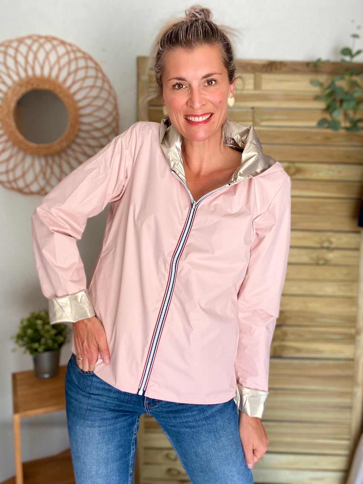 LAURA JO - Imperméable réversible léger GARANCE COURT - Rose/Doré • DÉSTOCKAGE sur Taille XL