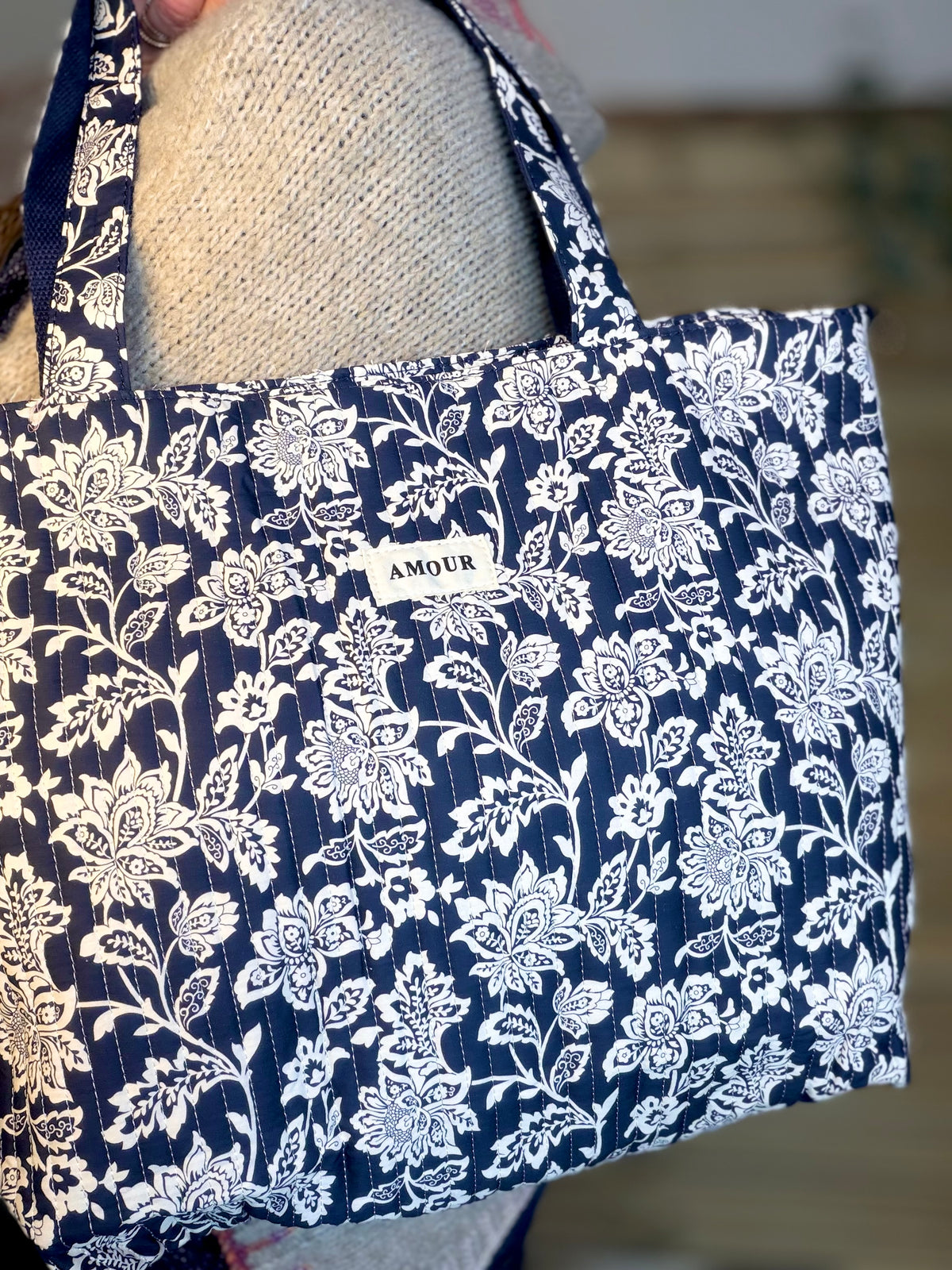 Sac cabas imprimé PIERCE - fleuri marine - FIN DE SÉRIE