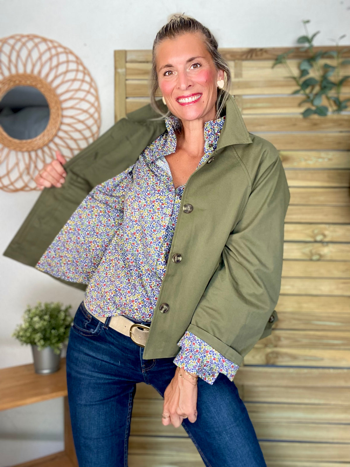 Chemise imprimée Liberty bleu, col victorien volanté CHARLOTTE - FIN DE SÉRIE