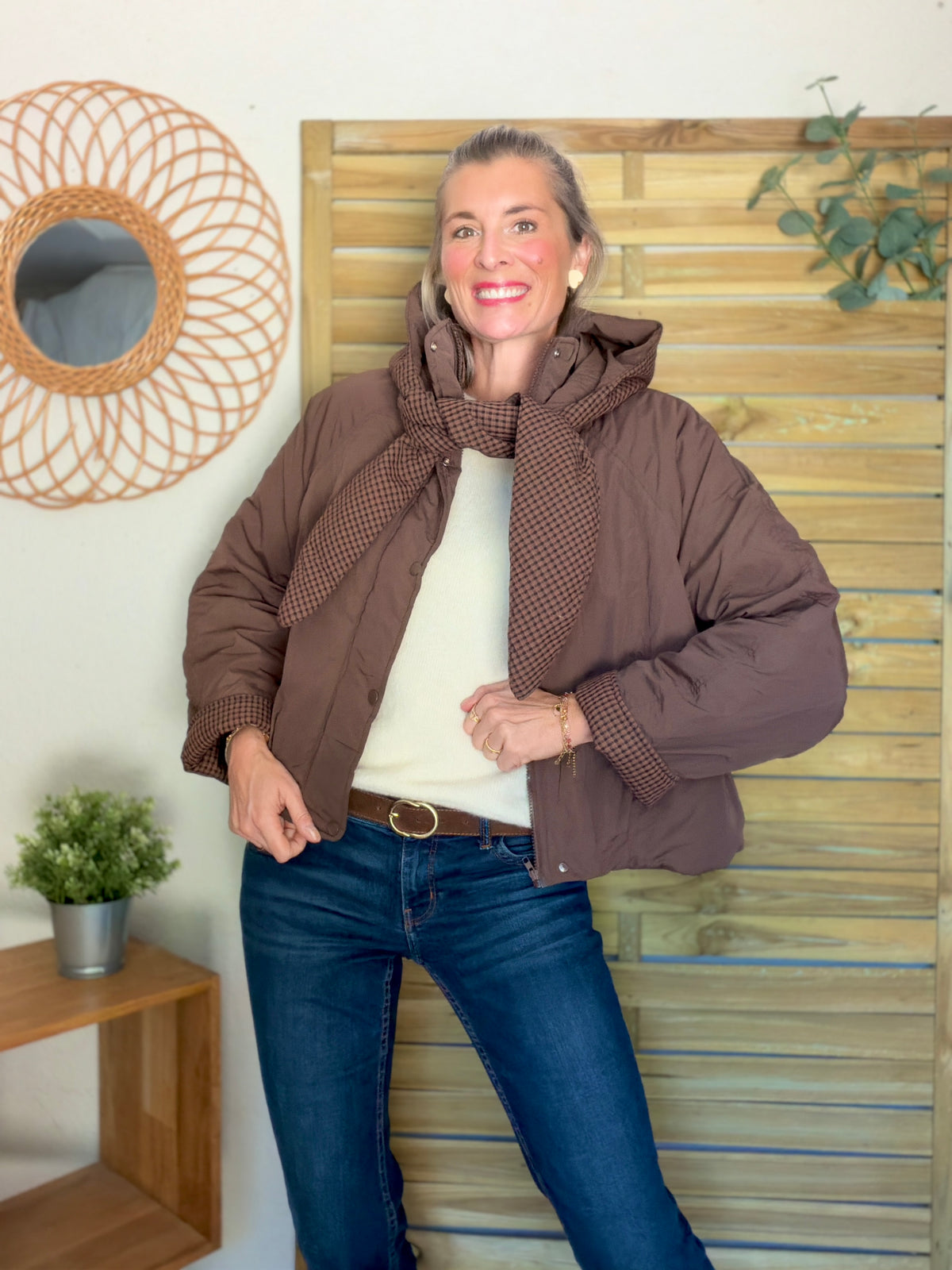Veste matelassée capuche amovible réversible ODILE Chocolat